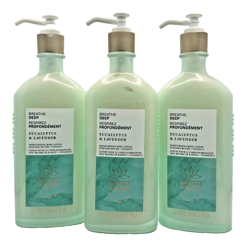 NEW Bath & Body Works Lot of 3 Bottles Breathe Deep Eucalyptus Lavender Lotion