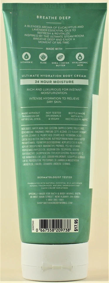 Bath & Body Works Breathe Deep Eucalyptus Lavender Body Cream 8oz – 4 Pack Moisturizing Body Lotion